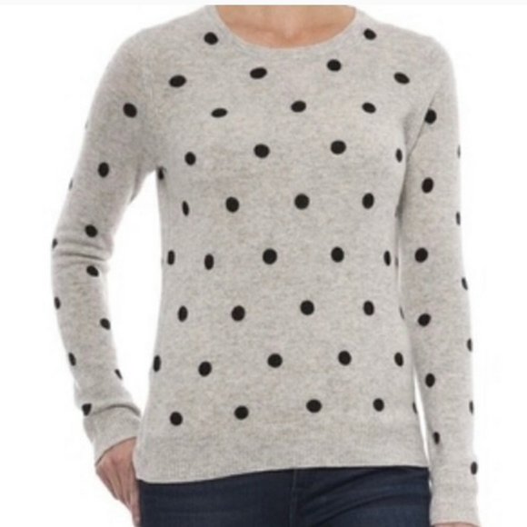 Cynthia Rowley Grey Black Polka Cashmere Sweater - Picture 2 of 9